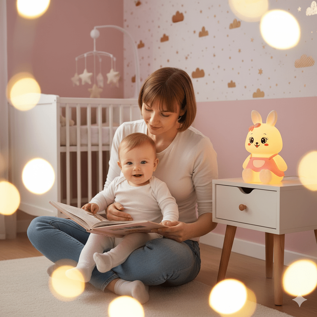 veilleuse lapin rose dans belle chambre fille