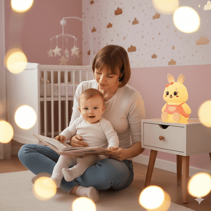 veilleuse lapin rose dans belle chambre fille